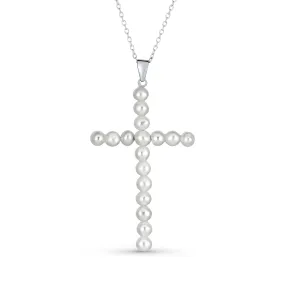 Bridal Religious White Pearl Infinity Cross Necklace Pendant Sterling Silver