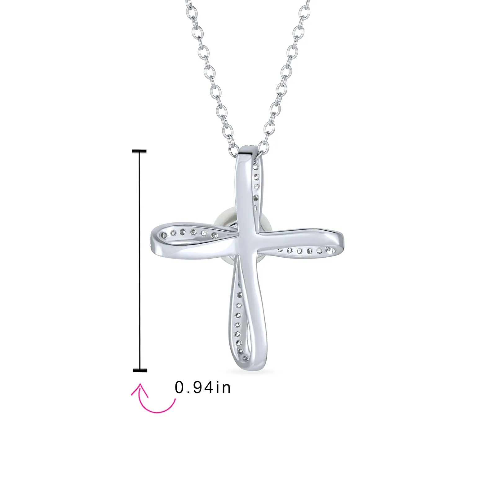 Bridal Religious White Pearl Infinity Cross Necklace Pendant Sterling Silver