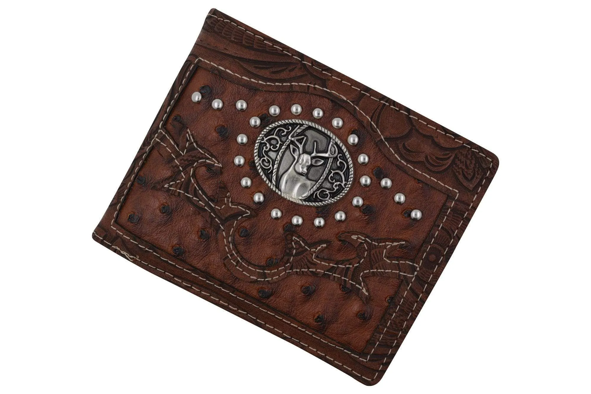 Brown Western Mens Deer Design Bifold Credit Card ID Holder Cowboy Style Wallet W070-38-BR (C)