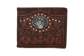 Brown Western Mens Deer Design Bifold Credit Card ID Holder Cowboy Style Wallet W070-38-BR (C)