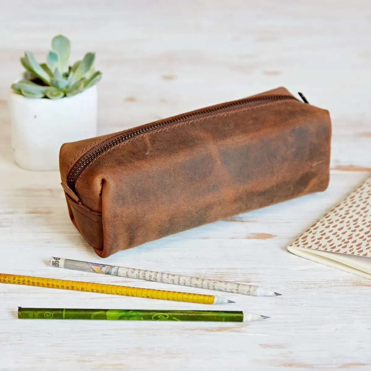 Buffalo Leather Square Pencil Case, Nepal