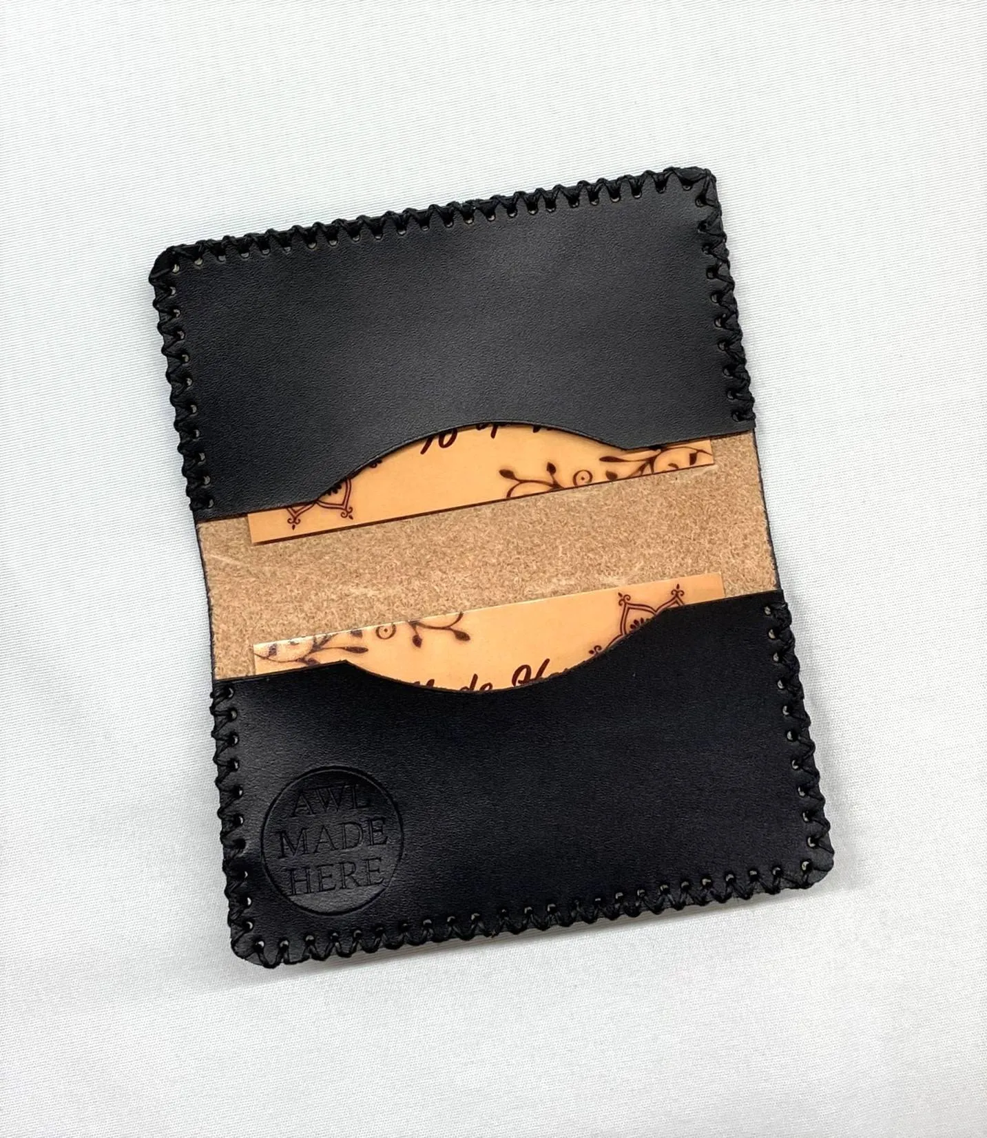 Card Case, Two Pockets. Black or Natural Tan