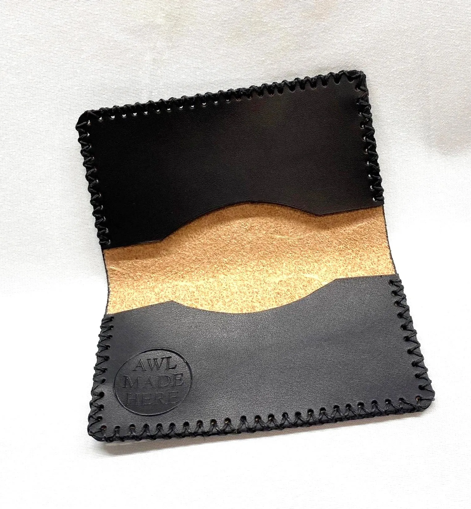 Card Case, Two Pockets. Black or Natural Tan