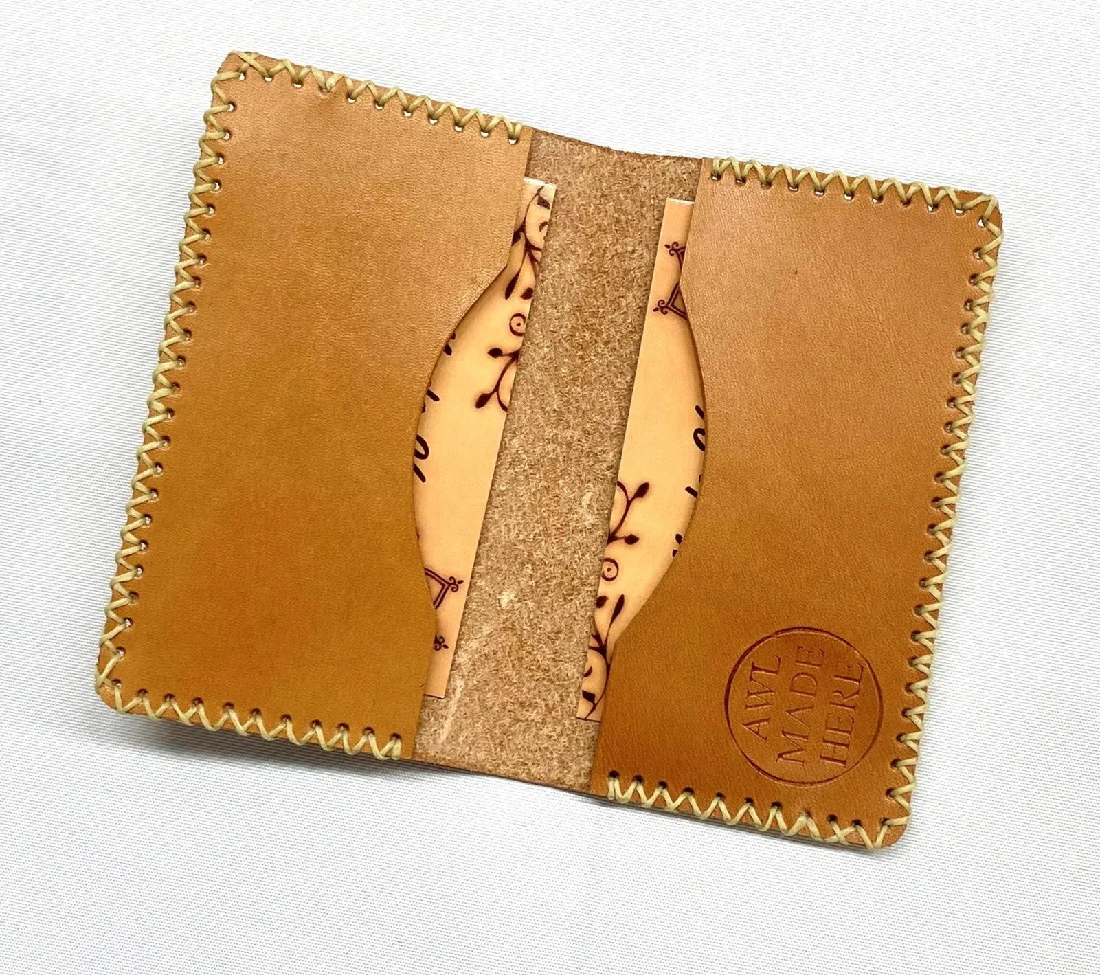 Card Case, Two Pockets. Black or Natural Tan