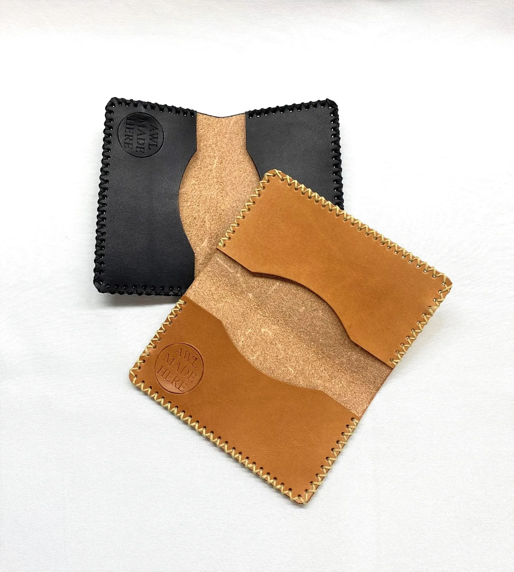 Card Case, Two Pockets. Black or Natural Tan