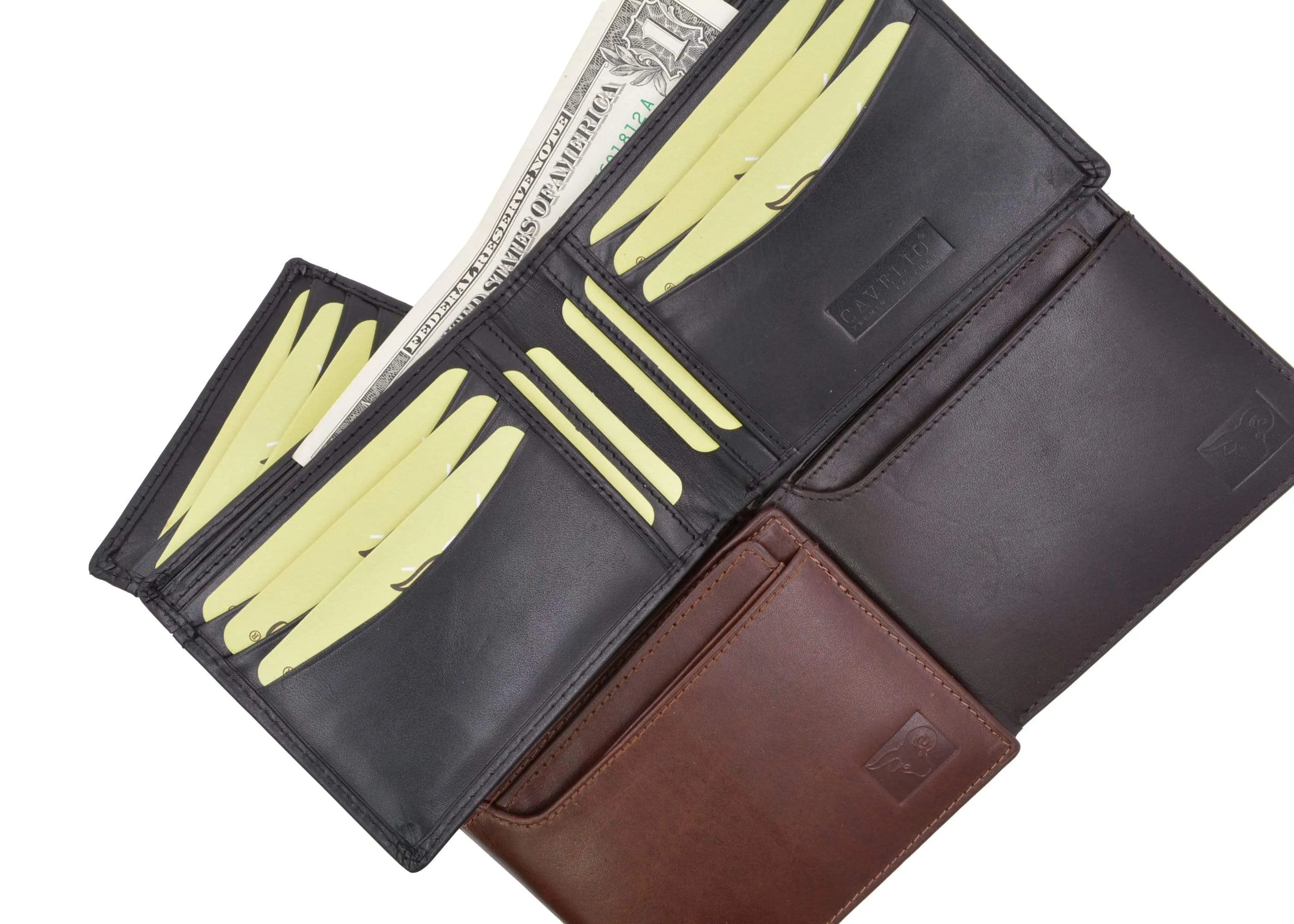 Cavelio Genuine High Quality Leather Mens Bifold Wallet with Removable ID Card Holder 730534 (C)