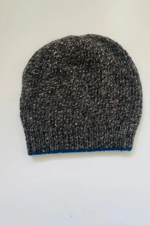 Charcoal Grey with Klein Blue Trim Merino Beanie