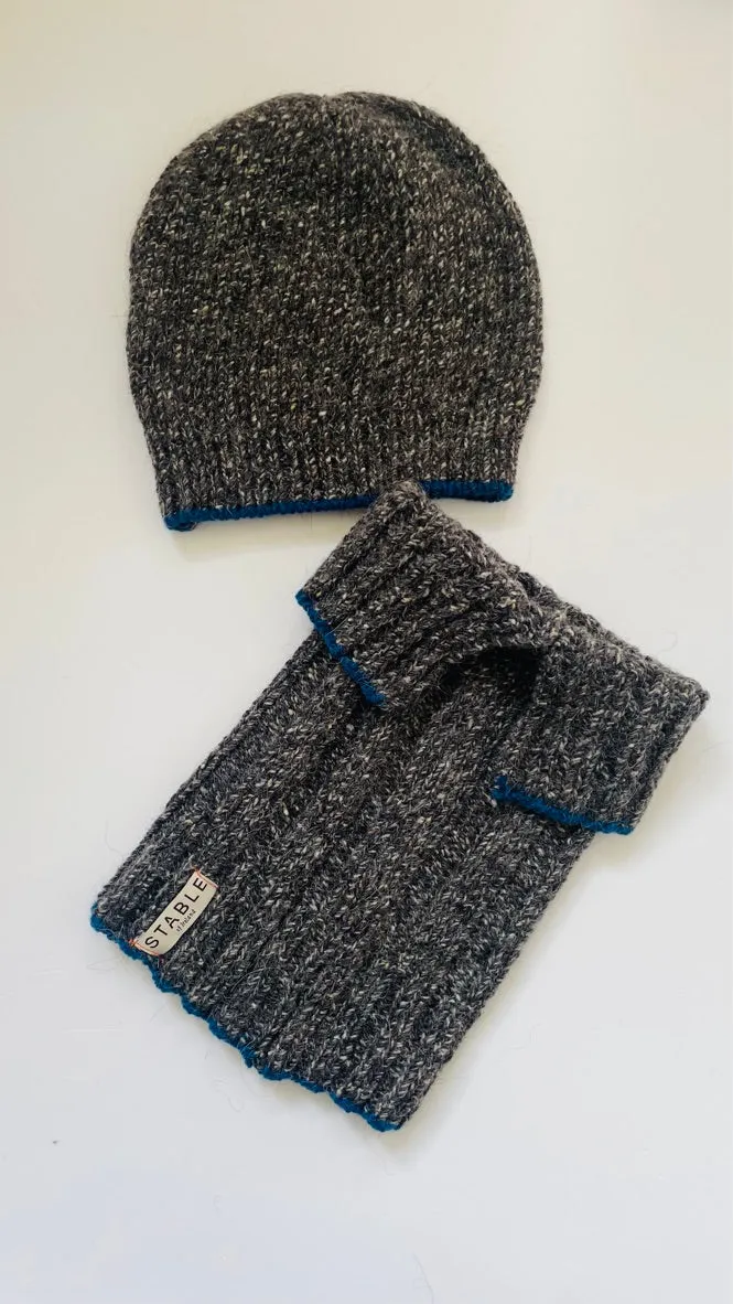 Charcoal Grey with Klein Blue Trim Merino Beanie