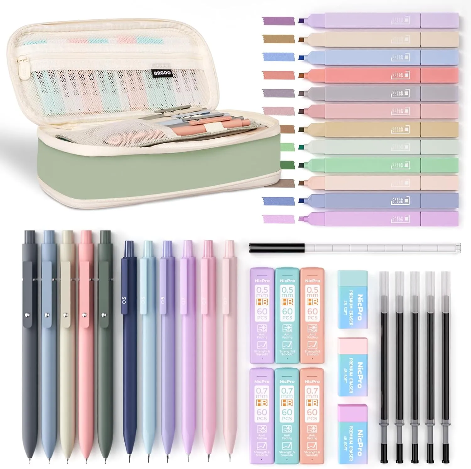 Charming Creations: Aesthetic School Supplies Set with Spacious Pen Case (39 Pcs)