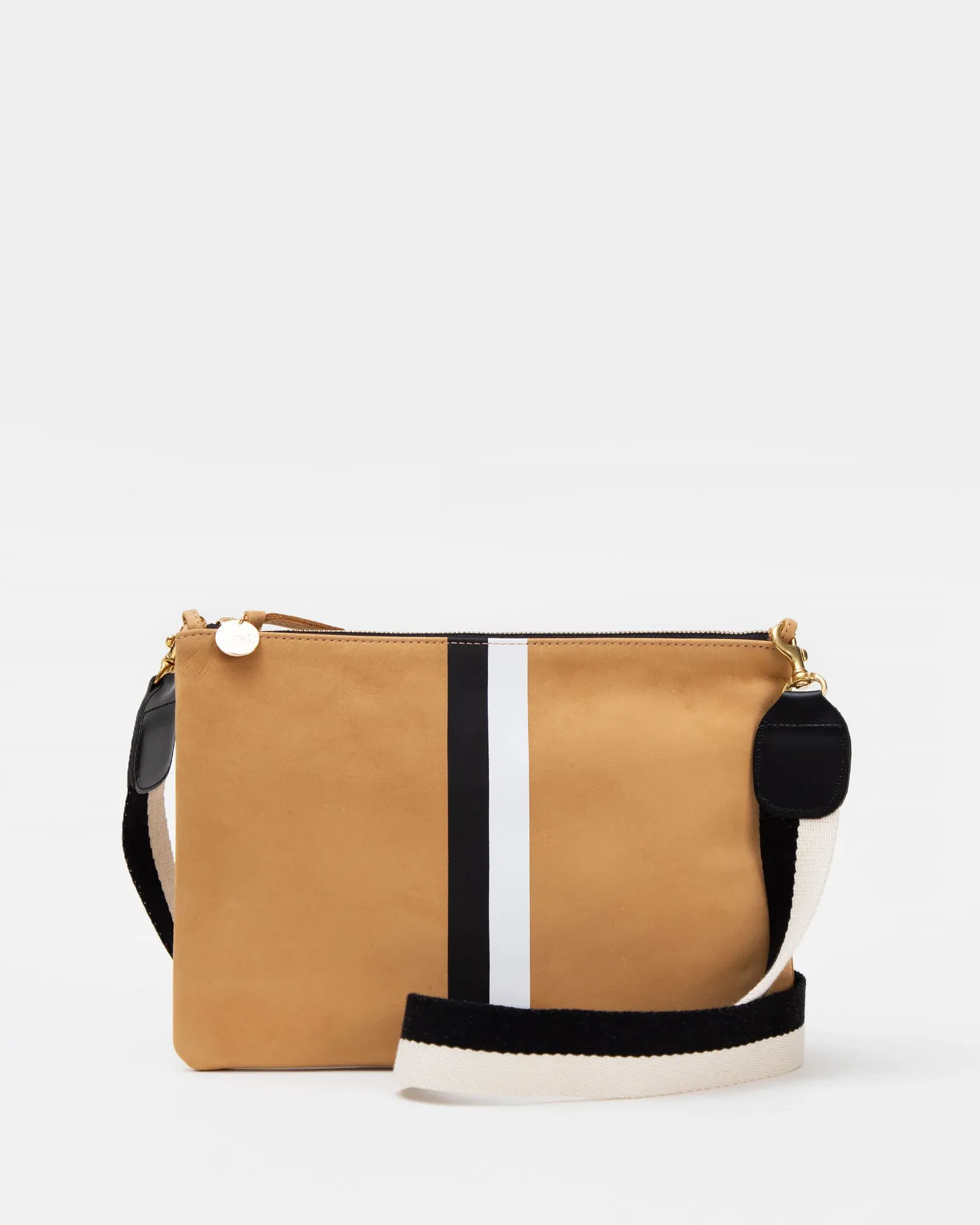 Clare V - Flat Clutch w/ Tabs in Camel w/ Stripes