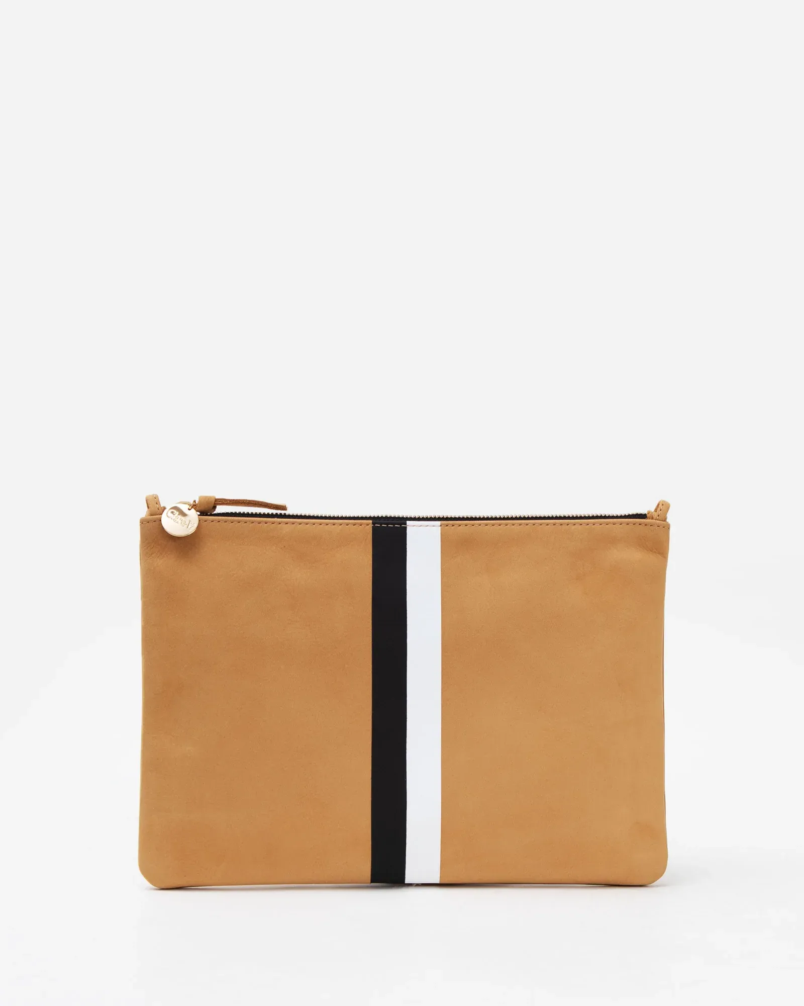 Clare V - Flat Clutch w/ Tabs in Camel w/ Stripes