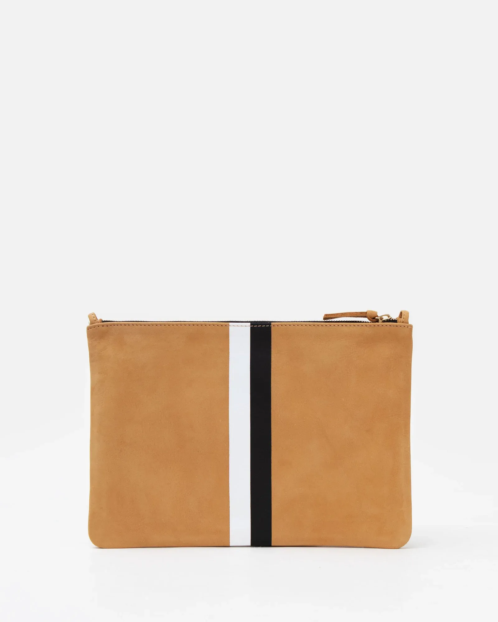 Clare V - Flat Clutch w/ Tabs in Camel w/ Stripes