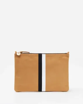 Clare V - Flat Clutch w/ Tabs in Camel w/ Stripes