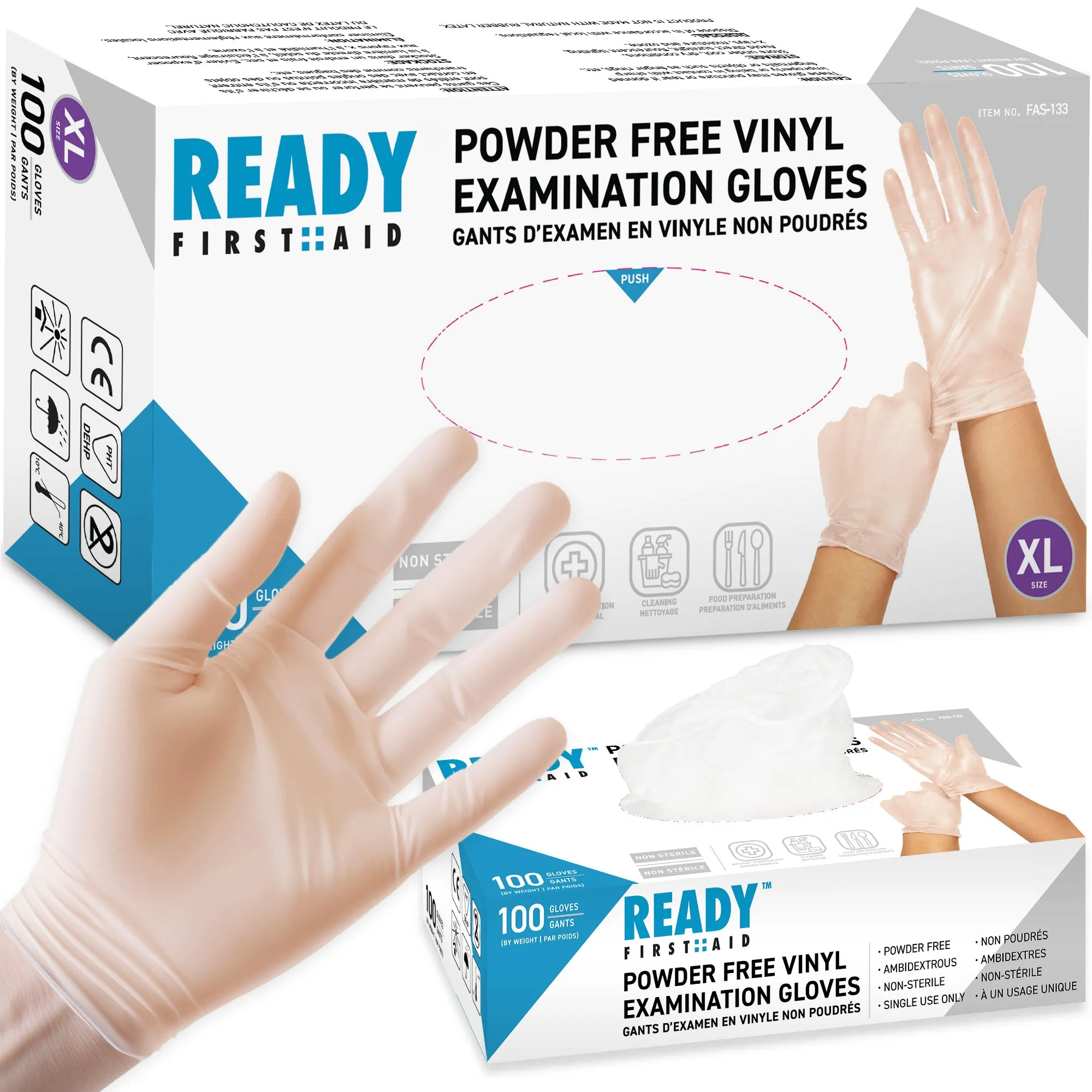 Clear Vinyl Gloves, Medical Gloves, Box of 100 Pieces - Ready First Aid™