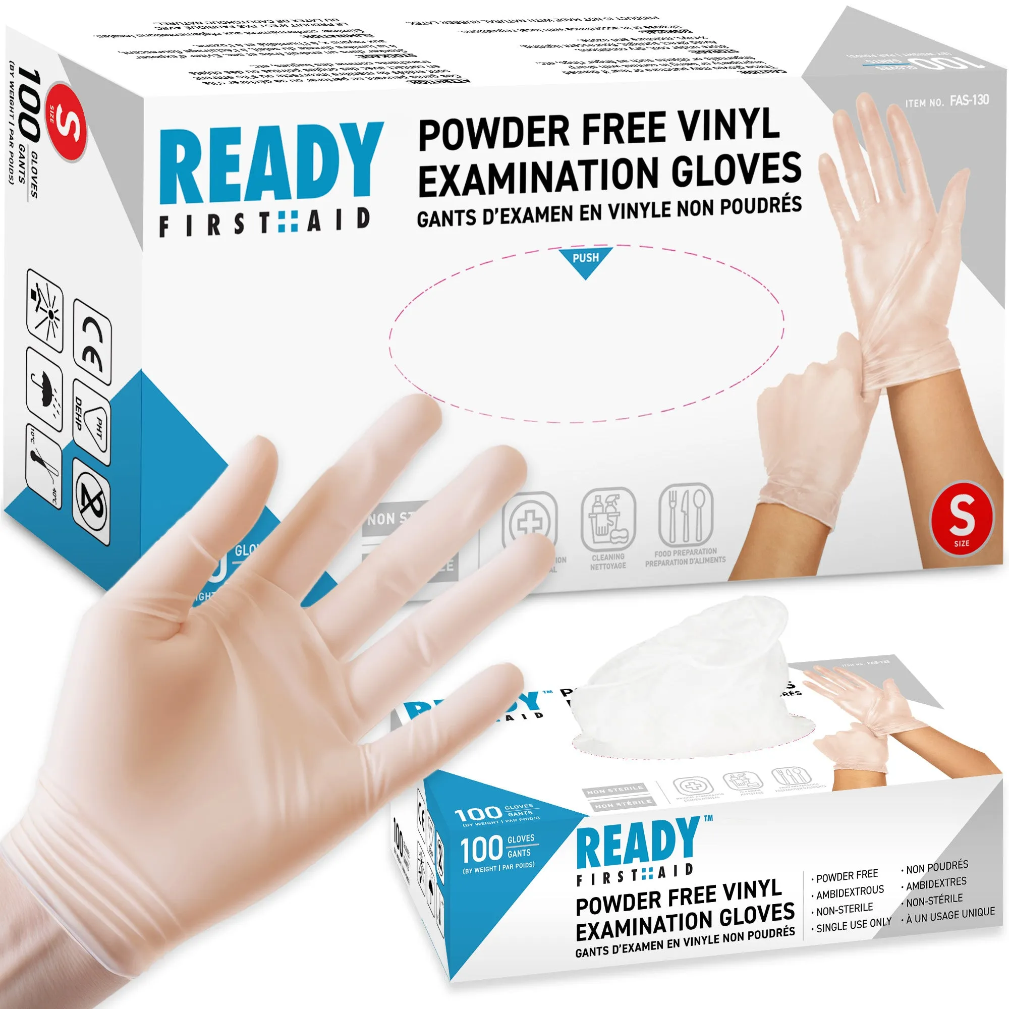 Clear Vinyl Gloves, Medical Gloves, Box of 100 Pieces - Ready First Aid™