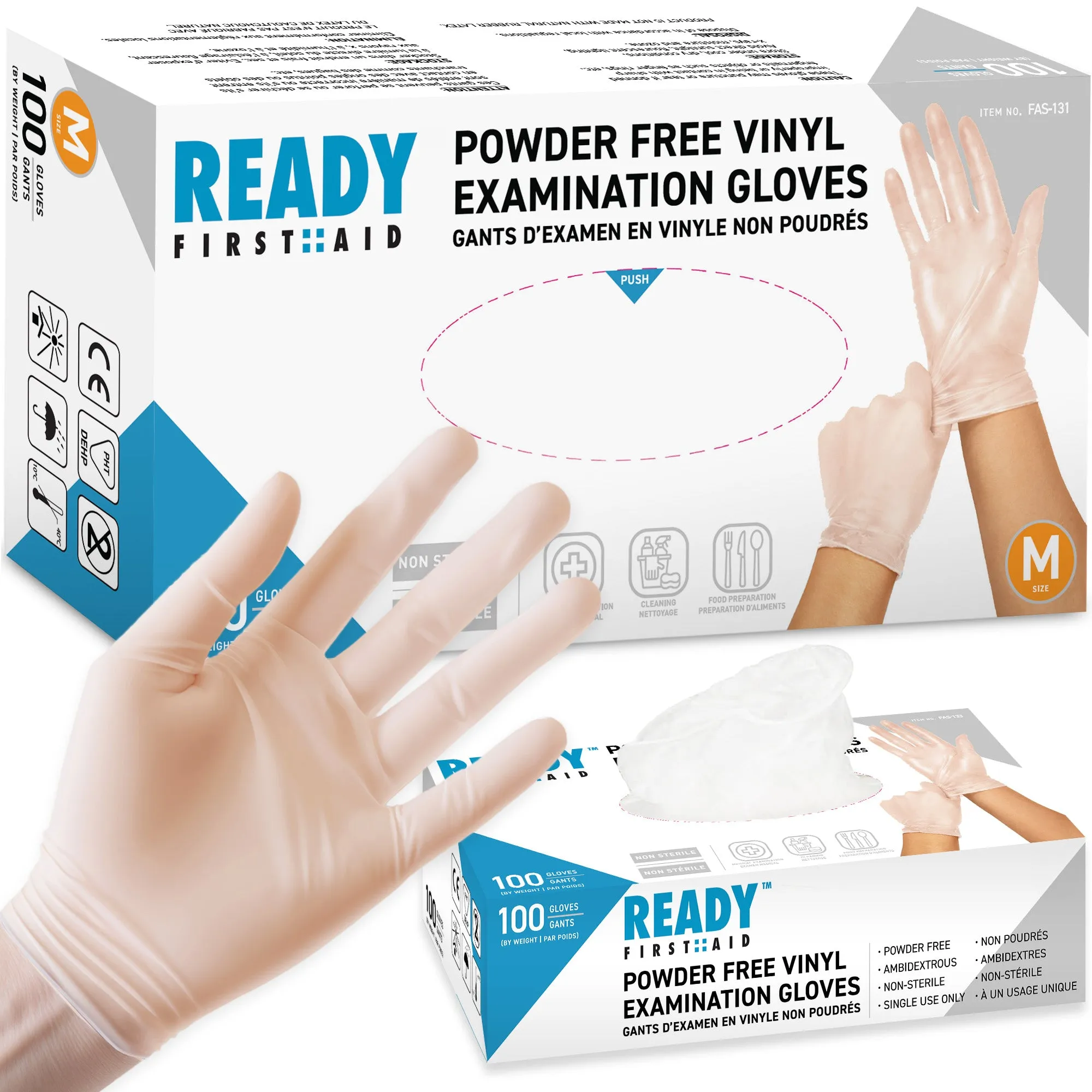 Clear Vinyl Gloves, Medical Gloves, Box of 100 Pieces - Ready First Aid™