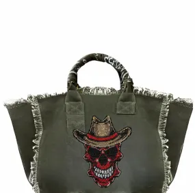 Cowboy Skull Fringe Canvas Bag