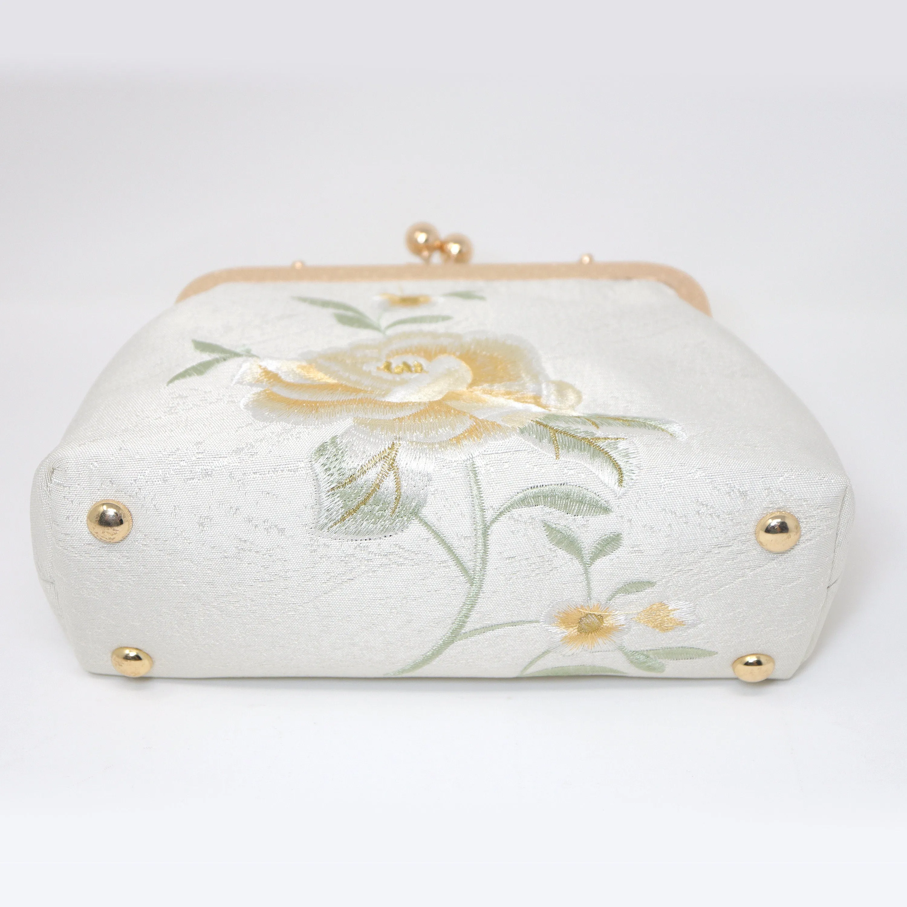 Cream Beige Gold Embroidered Rose Floral Wedding Bag, Statement Bag, Evening Clutch, Wedding Clutch, Bridal Clutch, White Cross Body Bag