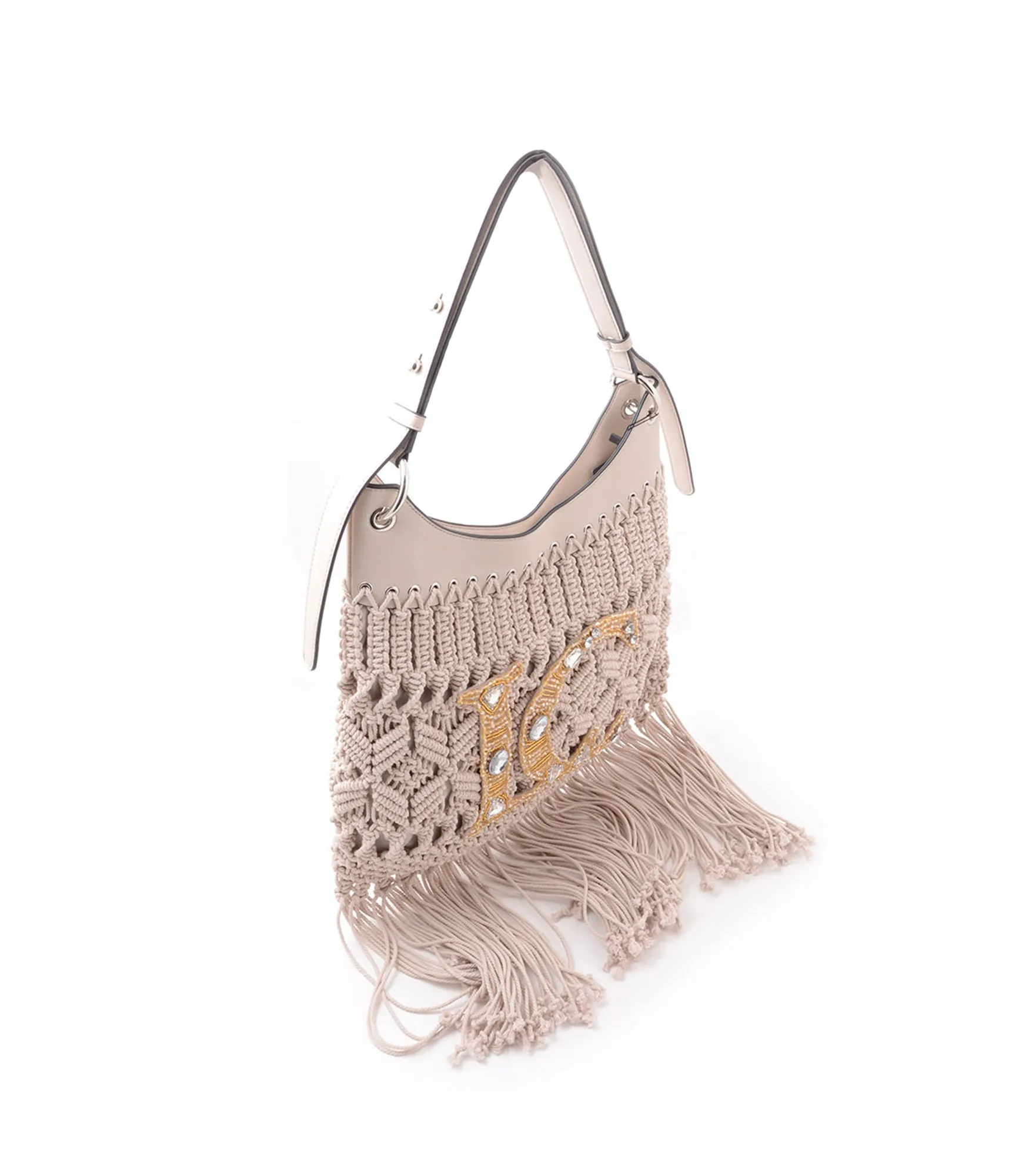 Crossroads Fringe Bag   Embroid Weaving Cotton - Natural