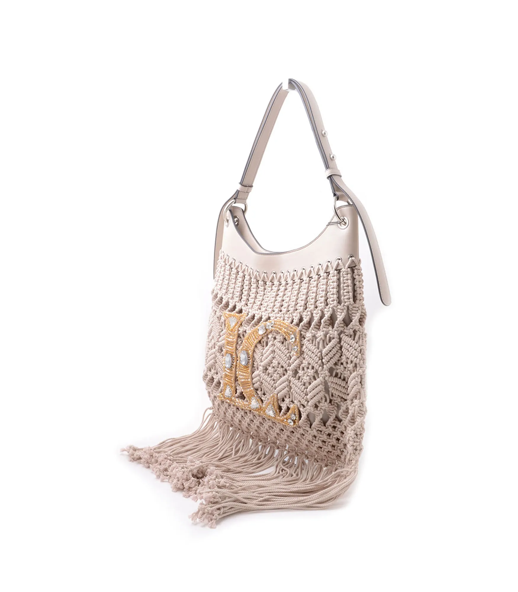 Crossroads Fringe Bag   Embroid Weaving Cotton - Natural