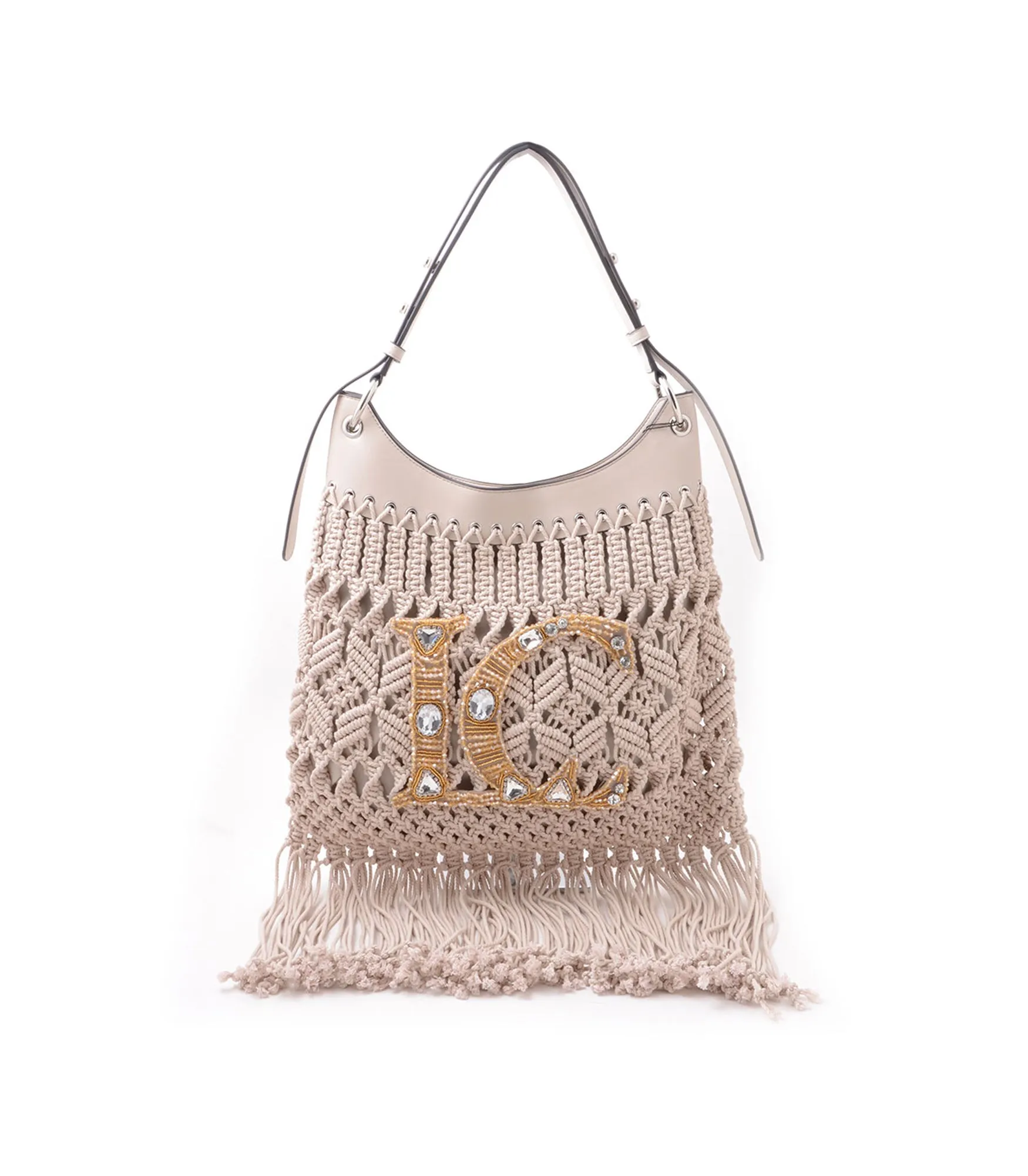 Crossroads Fringe Bag   Embroid Weaving Cotton - Natural