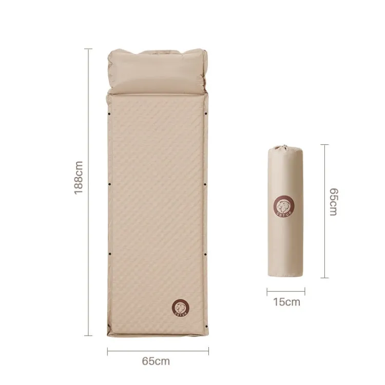 CSTUR Outdoor Thickened 5cm Automatic Inflatable Mat Tent Camping Moistureproof Sleeping Pad, Style: Single People Use khaki