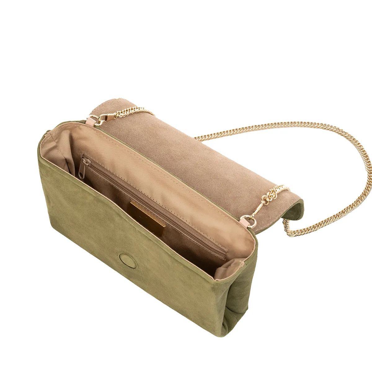 Ellie Clutch Bag - Olive Suede