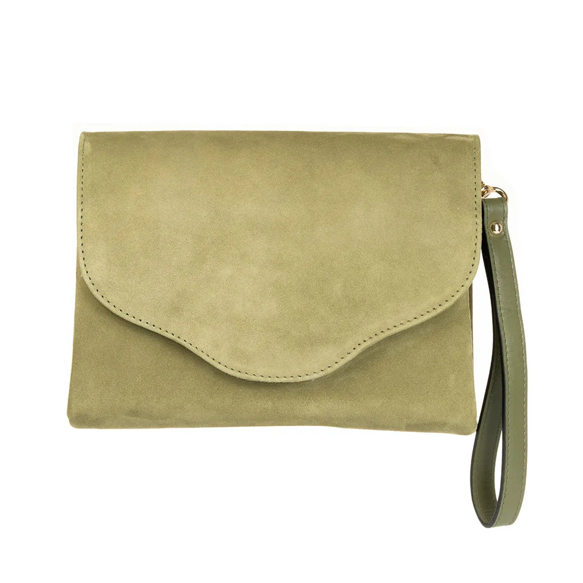 Ellie Clutch Bag - Olive Suede