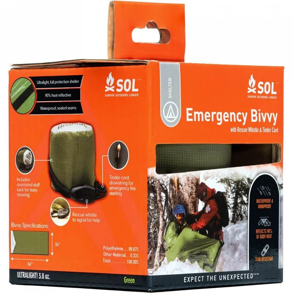 Emergency Bivvy OD Green with Whistle & Tinder Cord by SOL