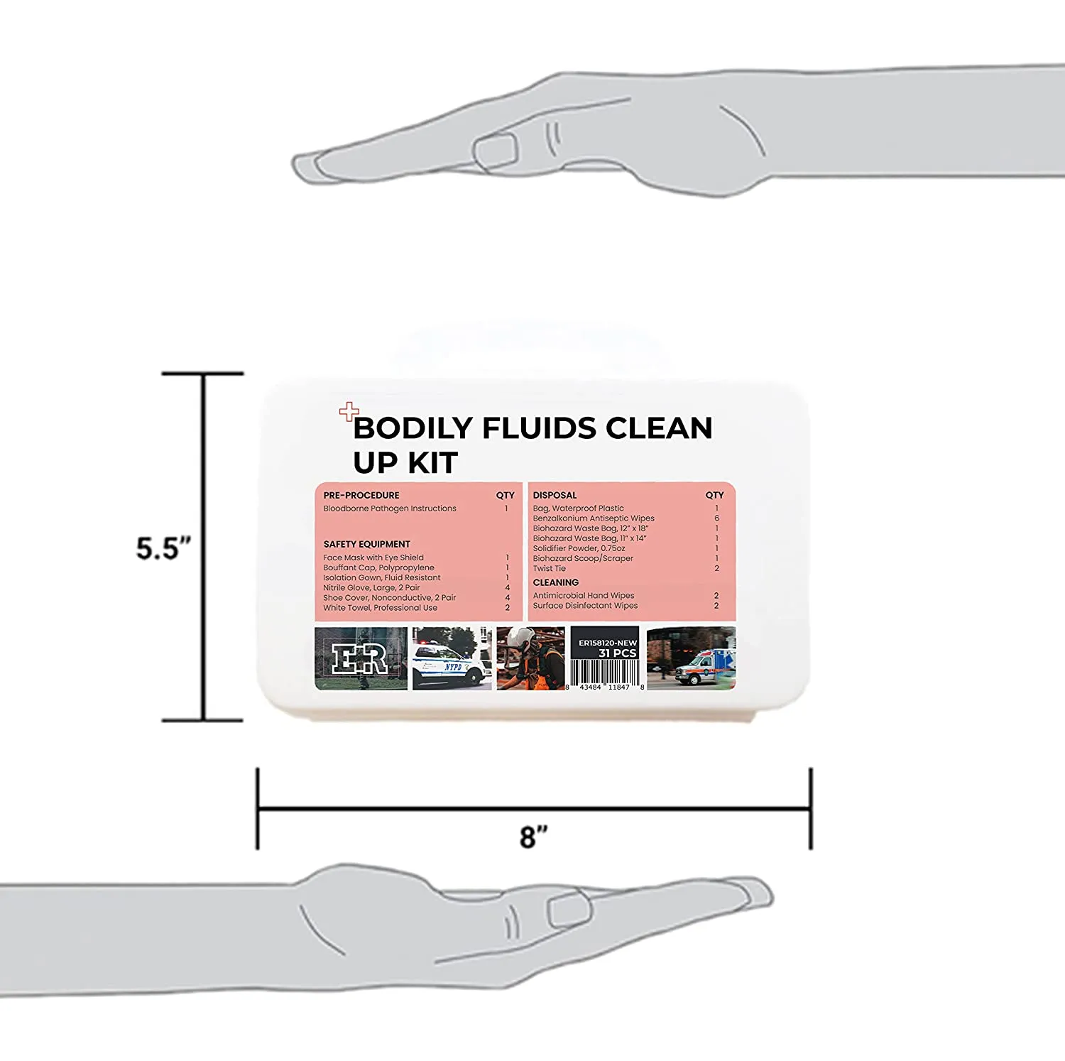 Ever Ready First Aid Bodily Fluids Clean Up Kit with Instructions and Wall Mountable Case, OSHA Compliant – 31 Pieces