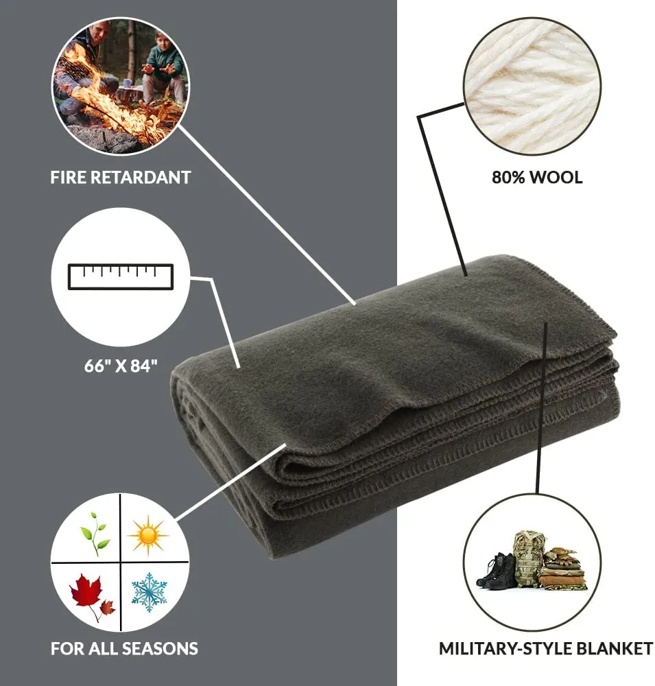 Ever Ready First Aid Fire Retardant Wool Blanket, 66” x 84” – Grey