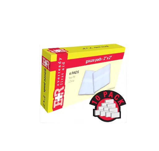 Ever Ready First Aid Gauze Pads, Sterile, 2" x 2", 12 Ply, in Kit Unit Box, 6'S, 10 Count