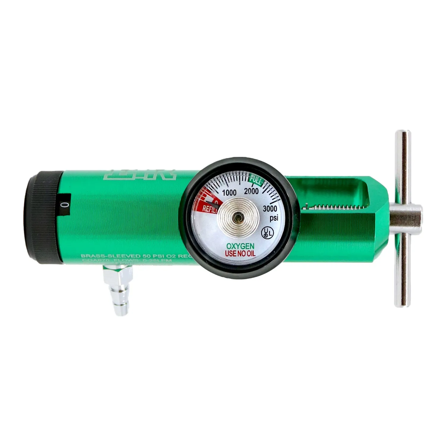 Ever Ready First Aid Mini Oxygen Regulator with Key, 0-25 Litersper min, Brass Sleeve, 870 CGA Connection, Brass Sleeve