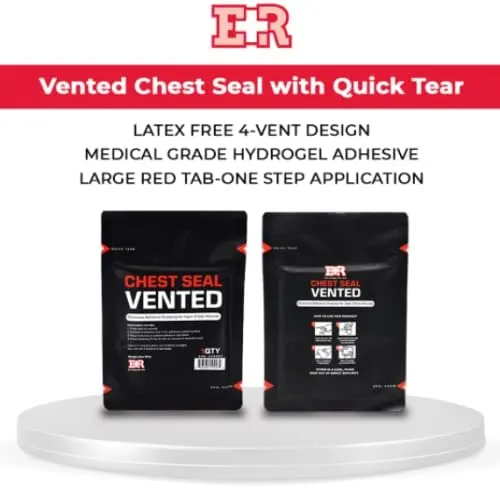 Ever Ready First Aid Vented Chest Seal with Quick Tear - 6.6” Square Occlusive Adhesive Dressing for Open Chest Wounds - 3 Pack