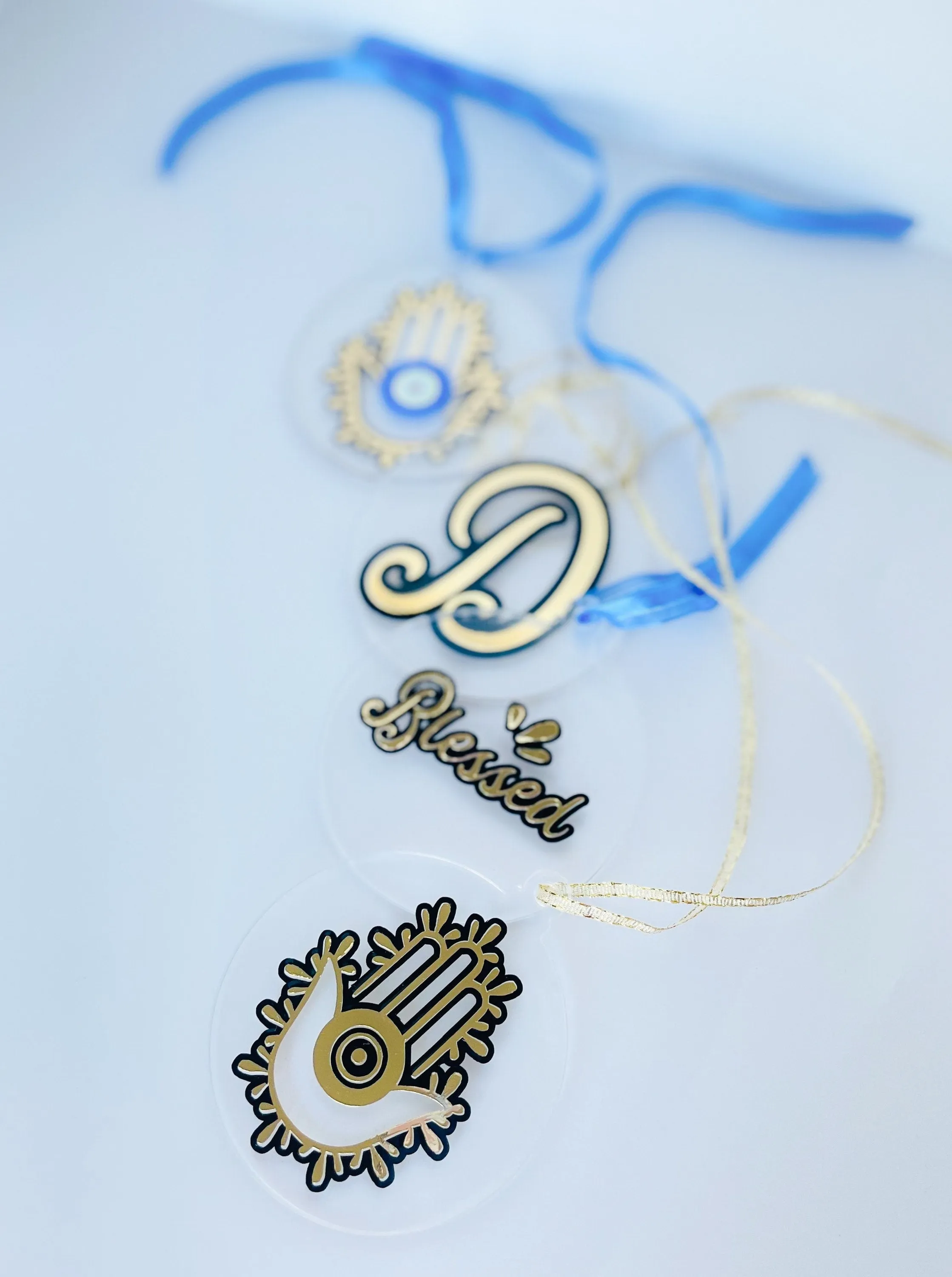 Evil Eye Design Hamsa Hand Ornaments Set Custom Name Ornament Set 4 pcs Acrylic Ornaments