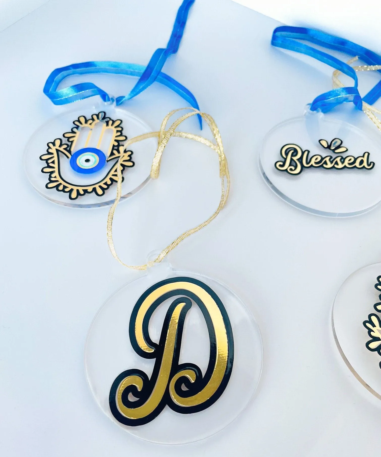 Evil Eye Design Hamsa Hand Ornaments Set Custom Name Ornament Set 4 pcs Acrylic Ornaments