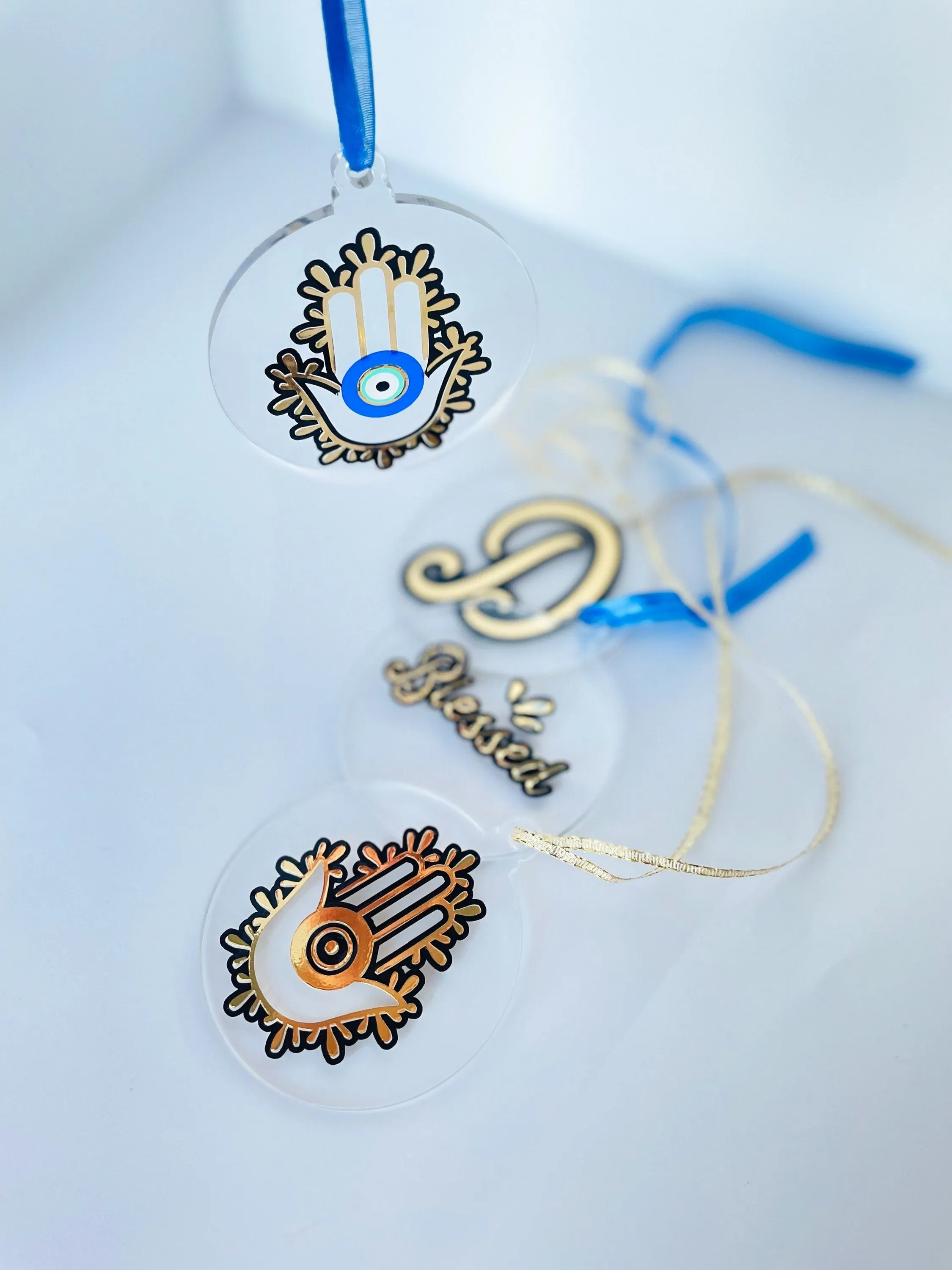 Evil Eye Design Hamsa Hand Ornaments Set Custom Name Ornament Set 4 pcs Acrylic Ornaments