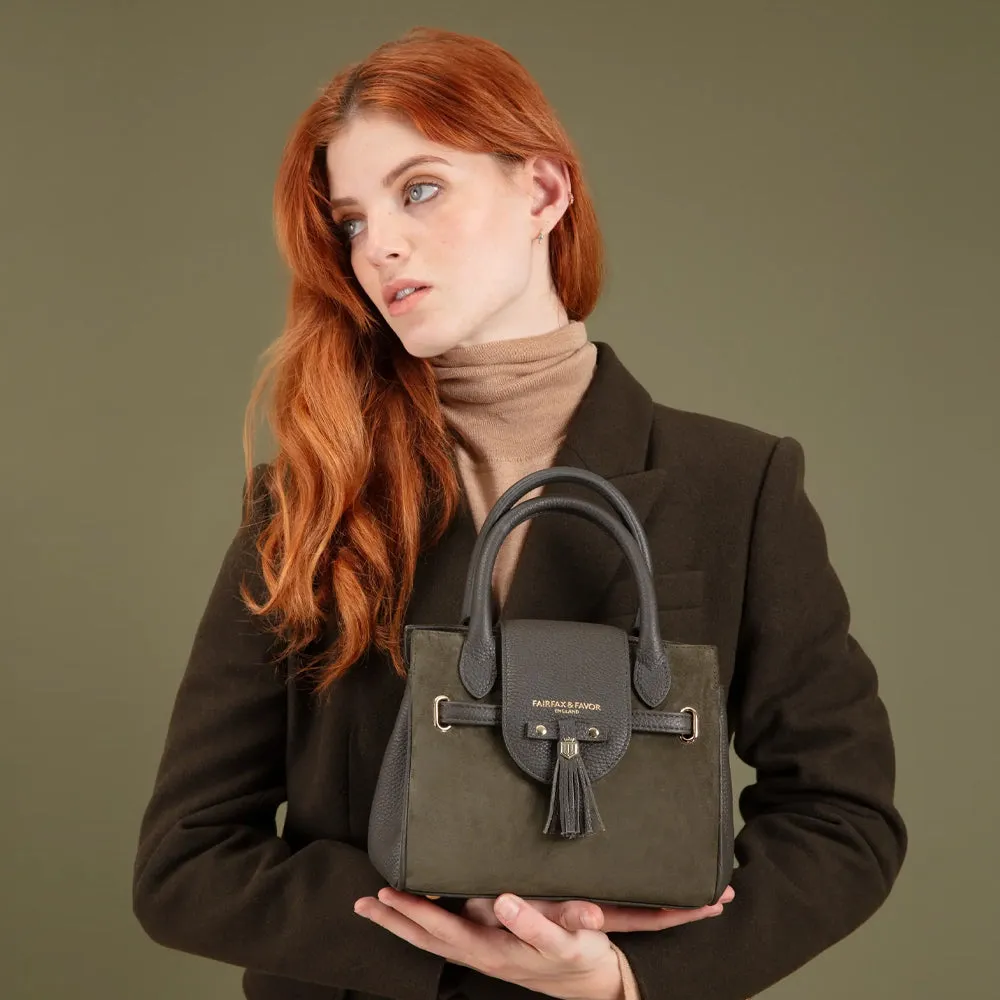 Fairfax & Favor Limited Edition Moss Green Suede Mini Windsor Handbag