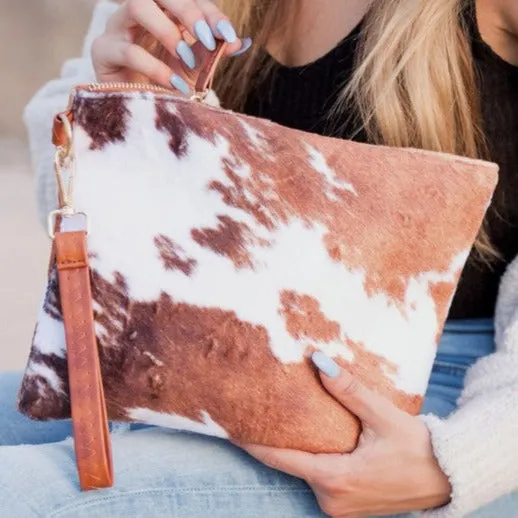 Faux Fur Cow Animal Print Clutch