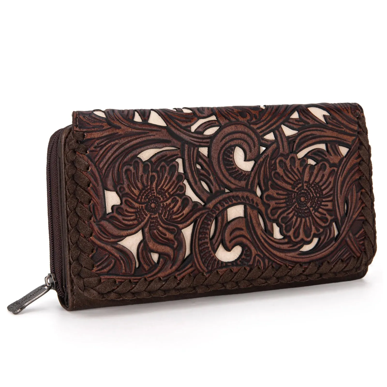 Floral Tooled Wallet - Coffee