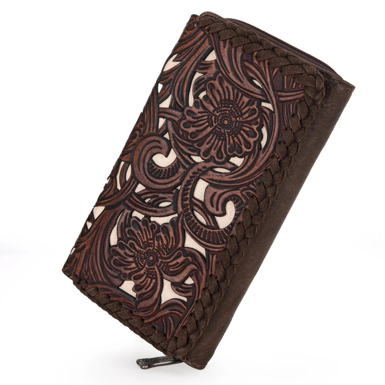 Floral Tooled Wallet - Coffee