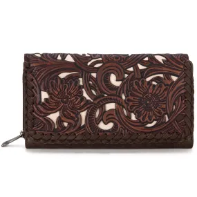 Floral Tooled Wallet - Coffee