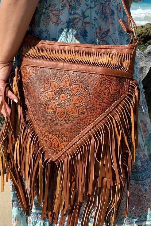 FLOWER FRINGE BAG TOBACCO