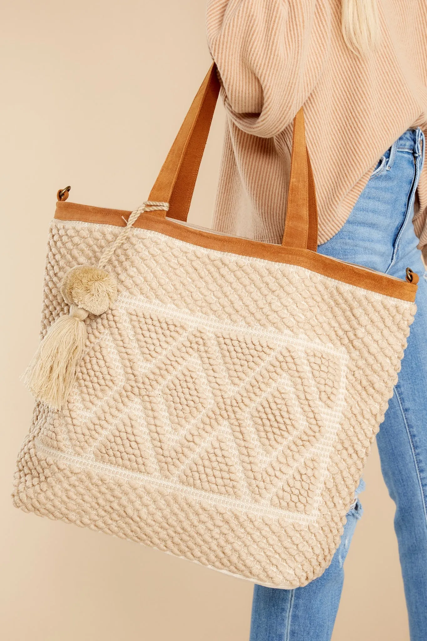 For The Essentials Tan Woven Bag