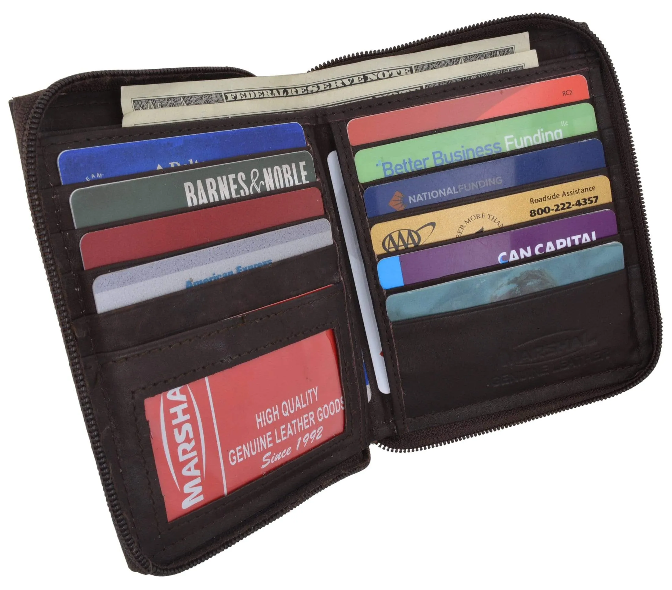 Genuine Mens Leather Zippered Card ID Holder Wallet 702 CF