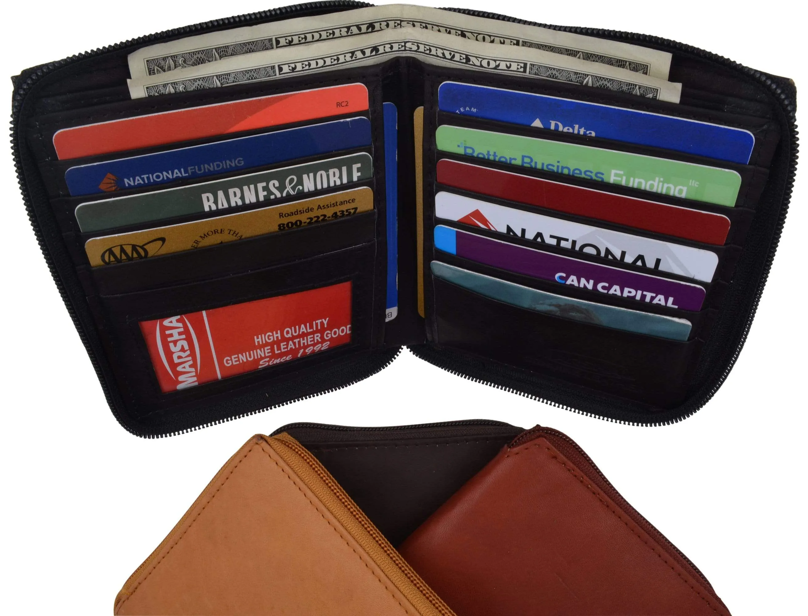 Genuine Mens Leather Zippered Card ID Holder Wallet 702 CF