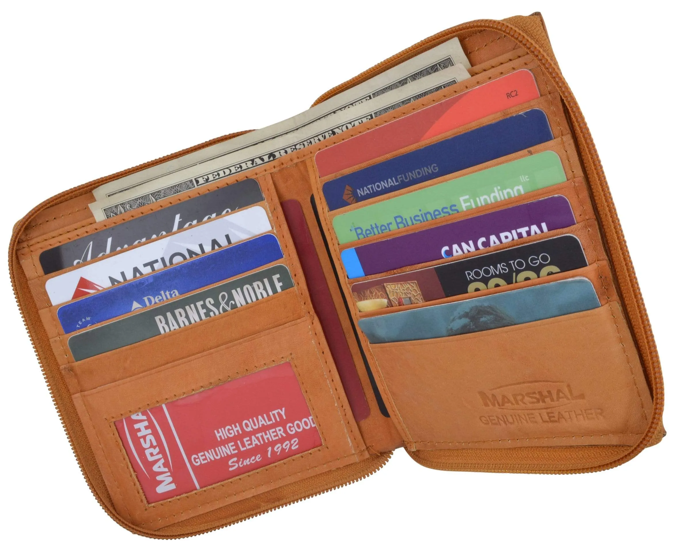 Genuine Mens Leather Zippered Card ID Holder Wallet 702 CF