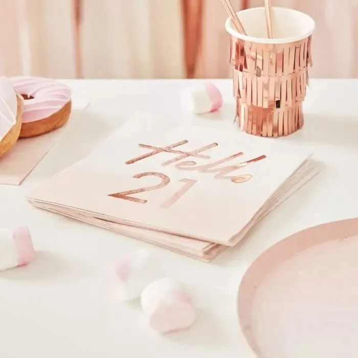 Ginger Ray Rose Gold Hello 21 Napkins - 16 Pkt