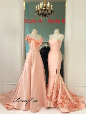 Gorgeous Baby Pink Handmade Flowers Prom Dresses, Cheap Prom Dresses