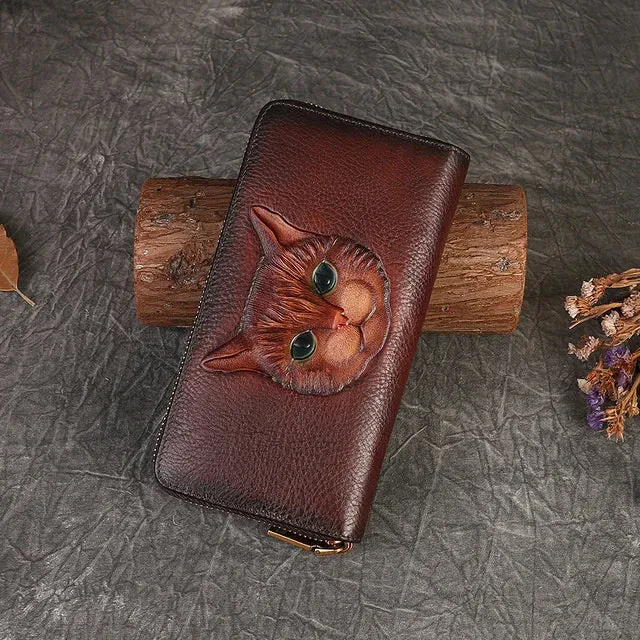 Handmade Genuine Leather Vintage Long Wallet for Women